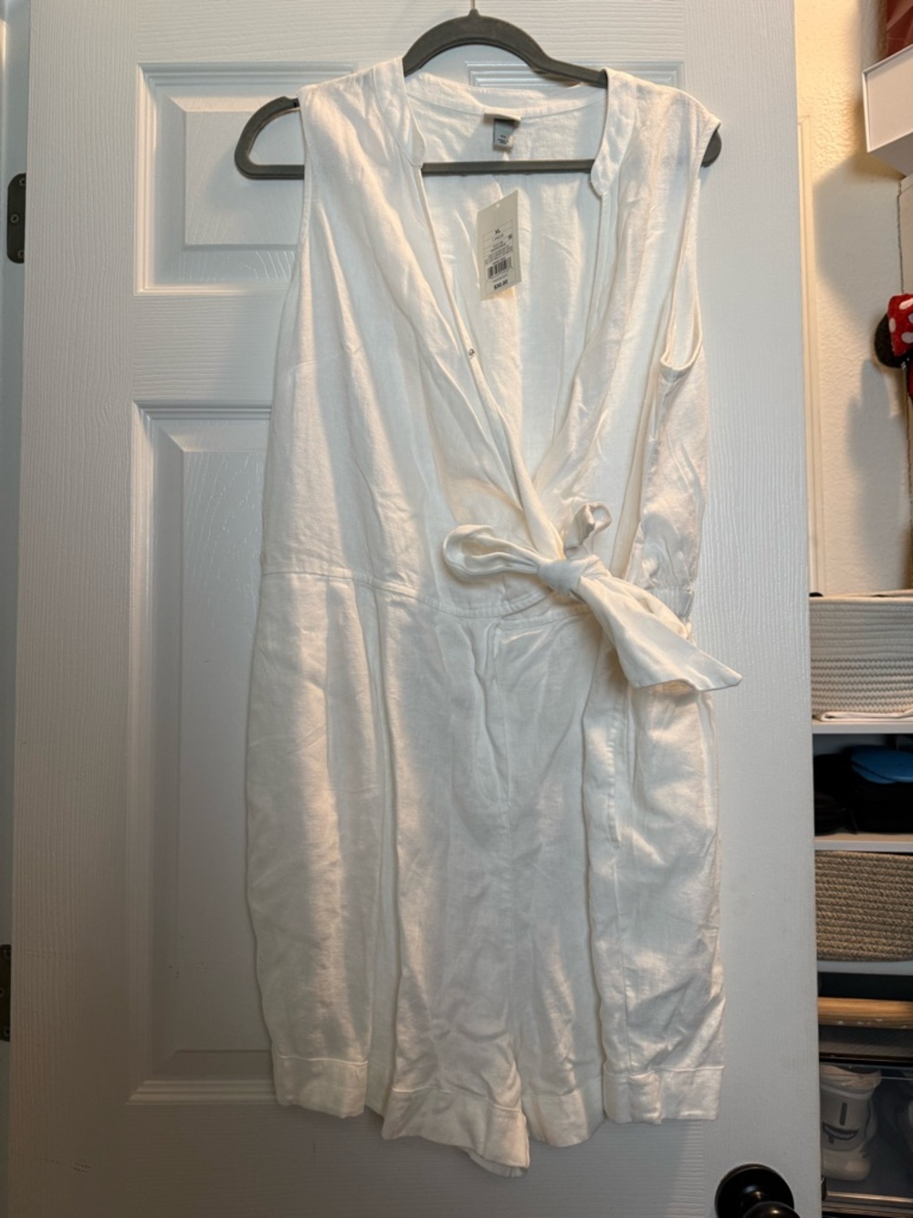 White Sleeveless Tie-Waist Romper